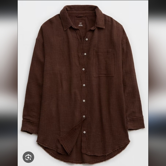 aerie Tops - Aerie Chocolate Brown Casual Button Down Shirt Size Large Women